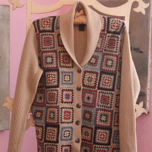 Vintage Ralph Lauren Lambswool Granny Square Cardigan - Picture 1 of 6